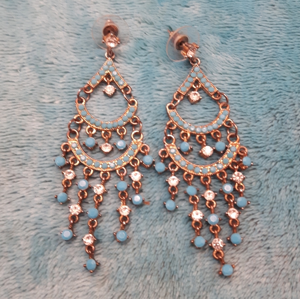 Turquoise & Crystal Chandelier Earrings Y2K